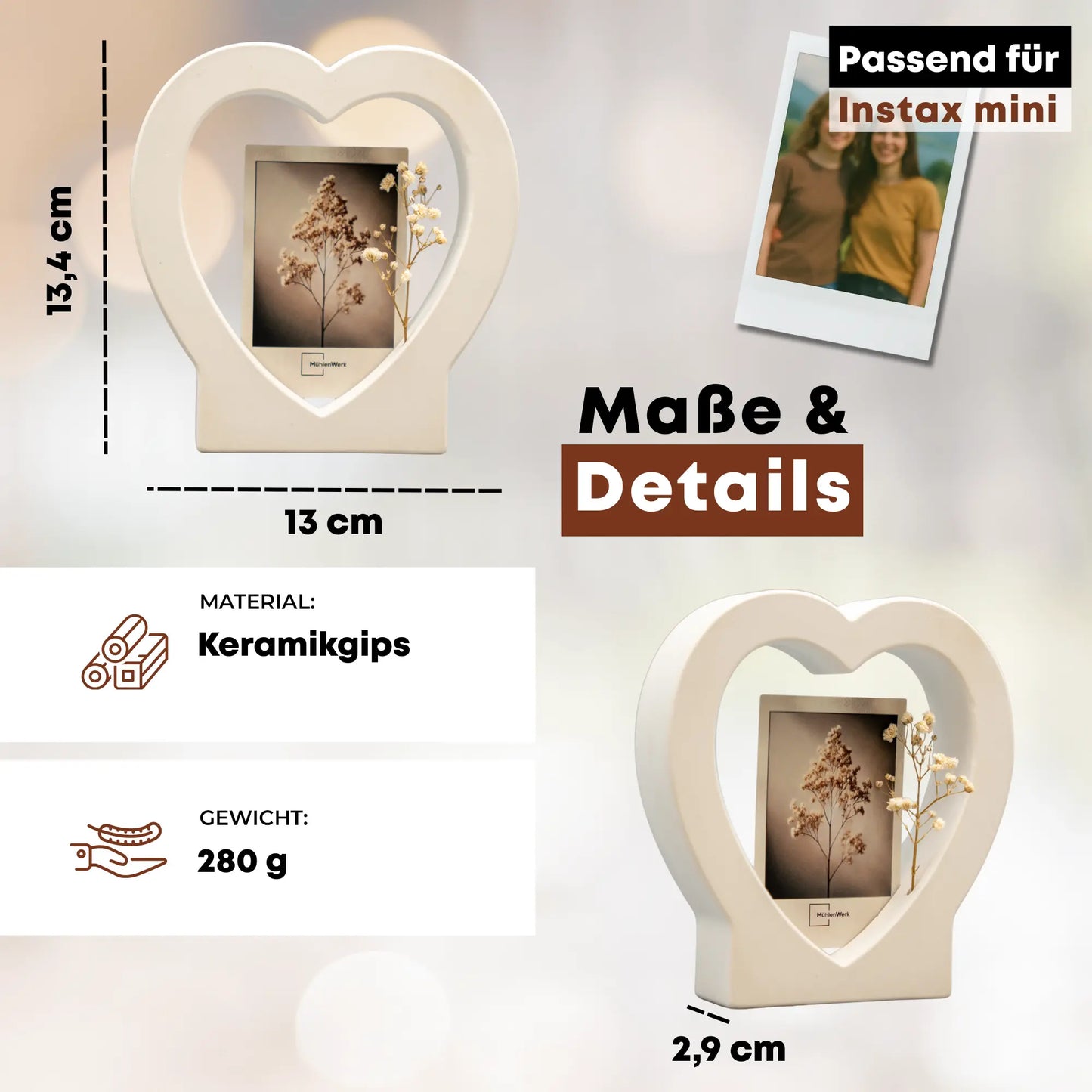 Polaroid Halter Herz PERSONALISIERT - für 54x86 mm - MühlenWerk